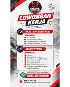 Lowongan Kerja di Kenta Motor & Fumio Shop (6 Posisi (Konten Kreator, Marketing, dll)) – Klaten