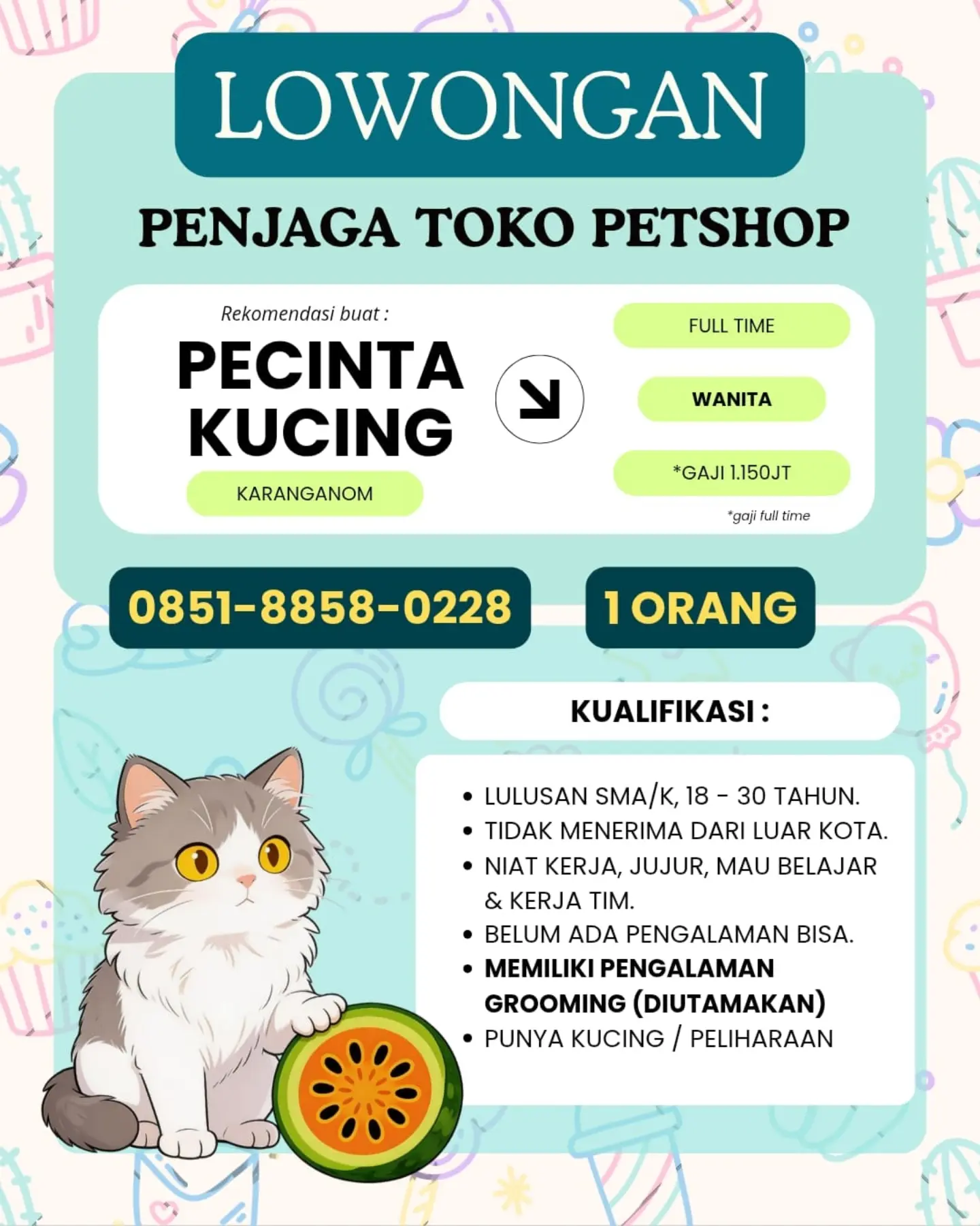 Poster Lowongan Kerja Penjaga Toko Petshop - Toko Petshop Karanganom