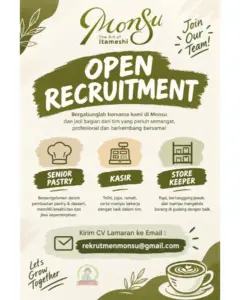 Lowongan Kerja di Monsu The Art of Itameshi (Senior Pastry, Store Keeper, & Kasir) – Solo