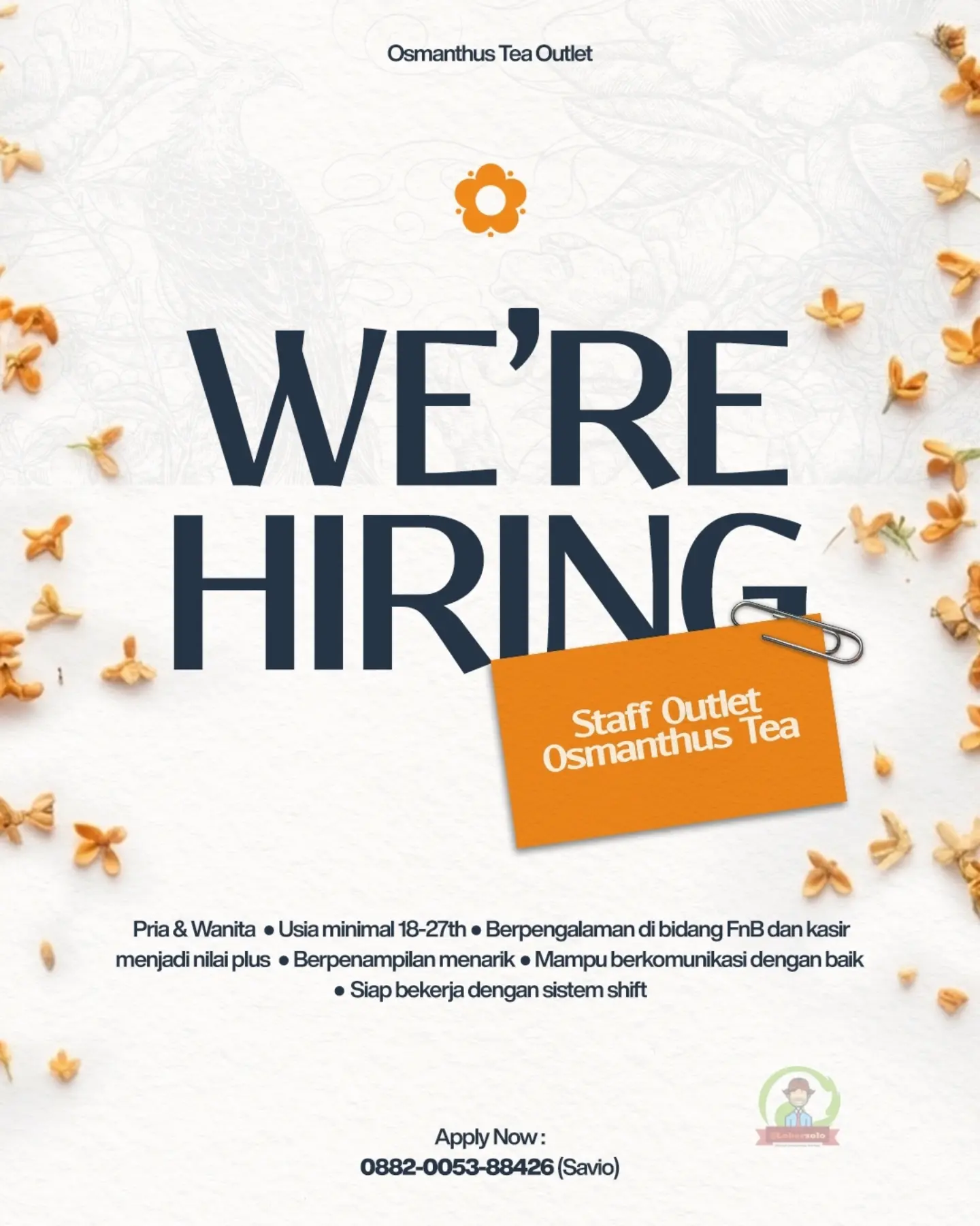 Poster Lowongan Kerja Staff Outlet - Osmanthus Tea Outlet