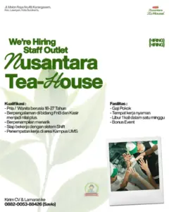 Lowongan Kerja Staff Outlet di Nusantara Tea House (Solo (Area Kampus UMS))