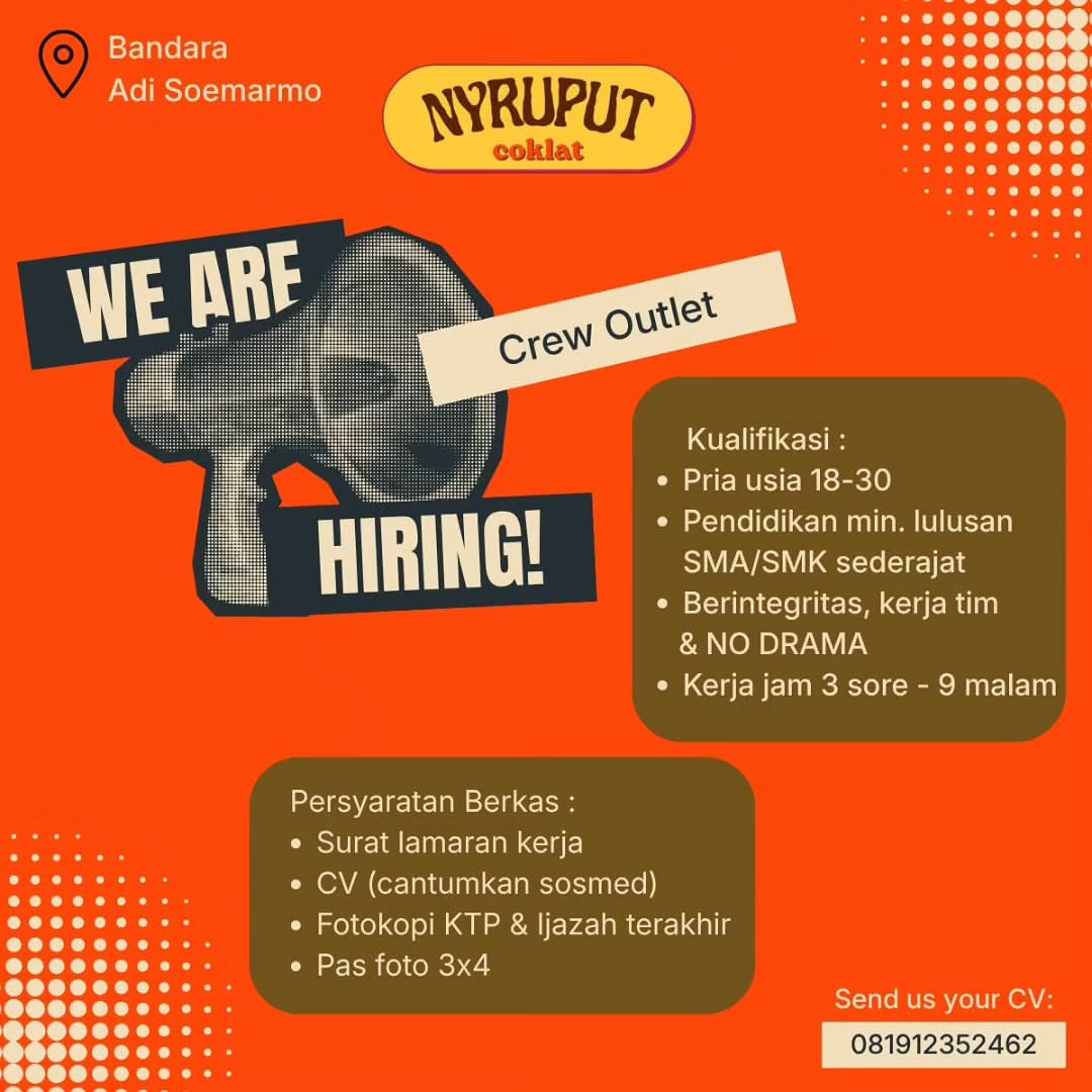 Poster Lowongan Kerja Crew Outlet - Nyruput Coklat