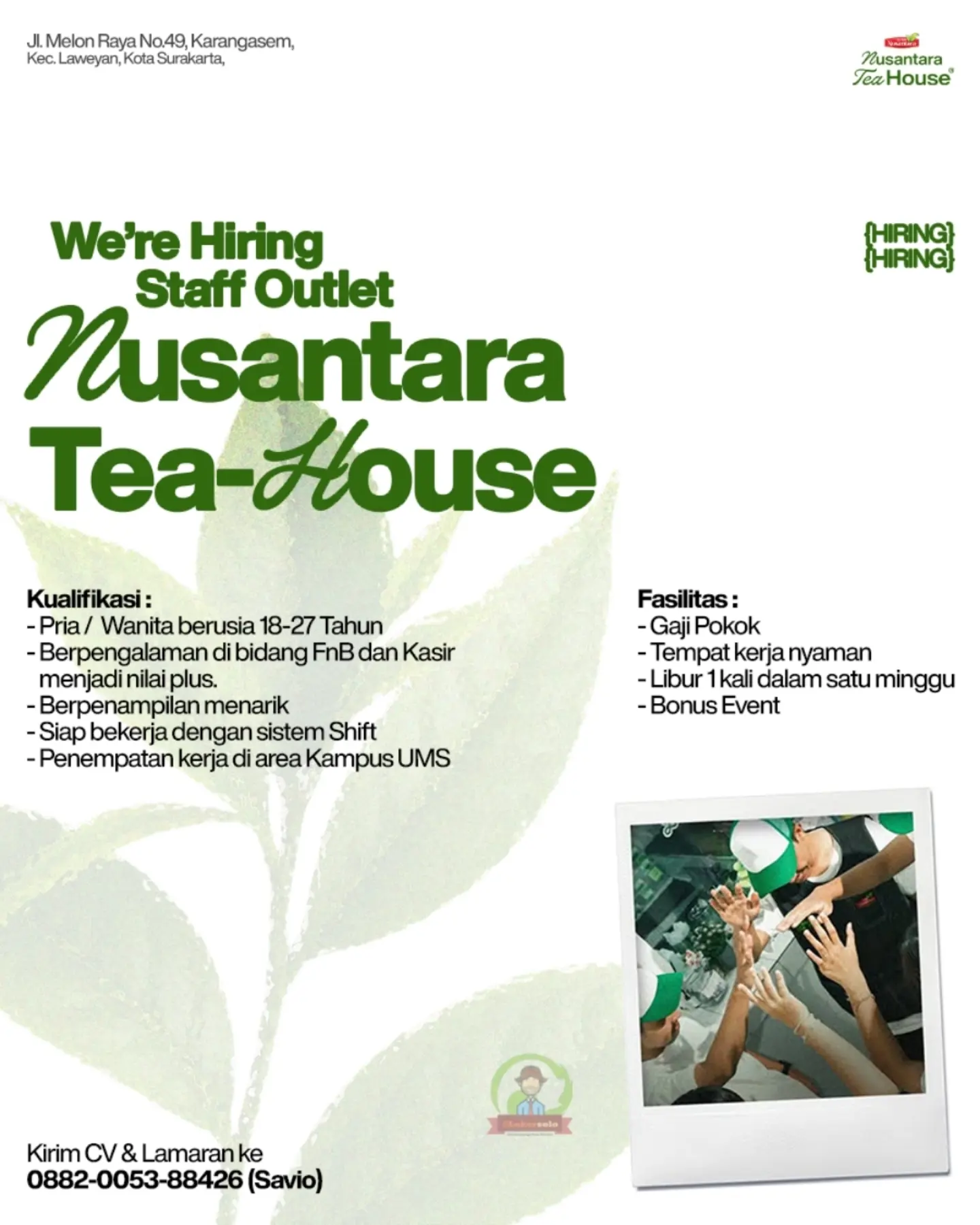 Poster Lowongan Kerja Staff Outlet - Nusantara Tea House