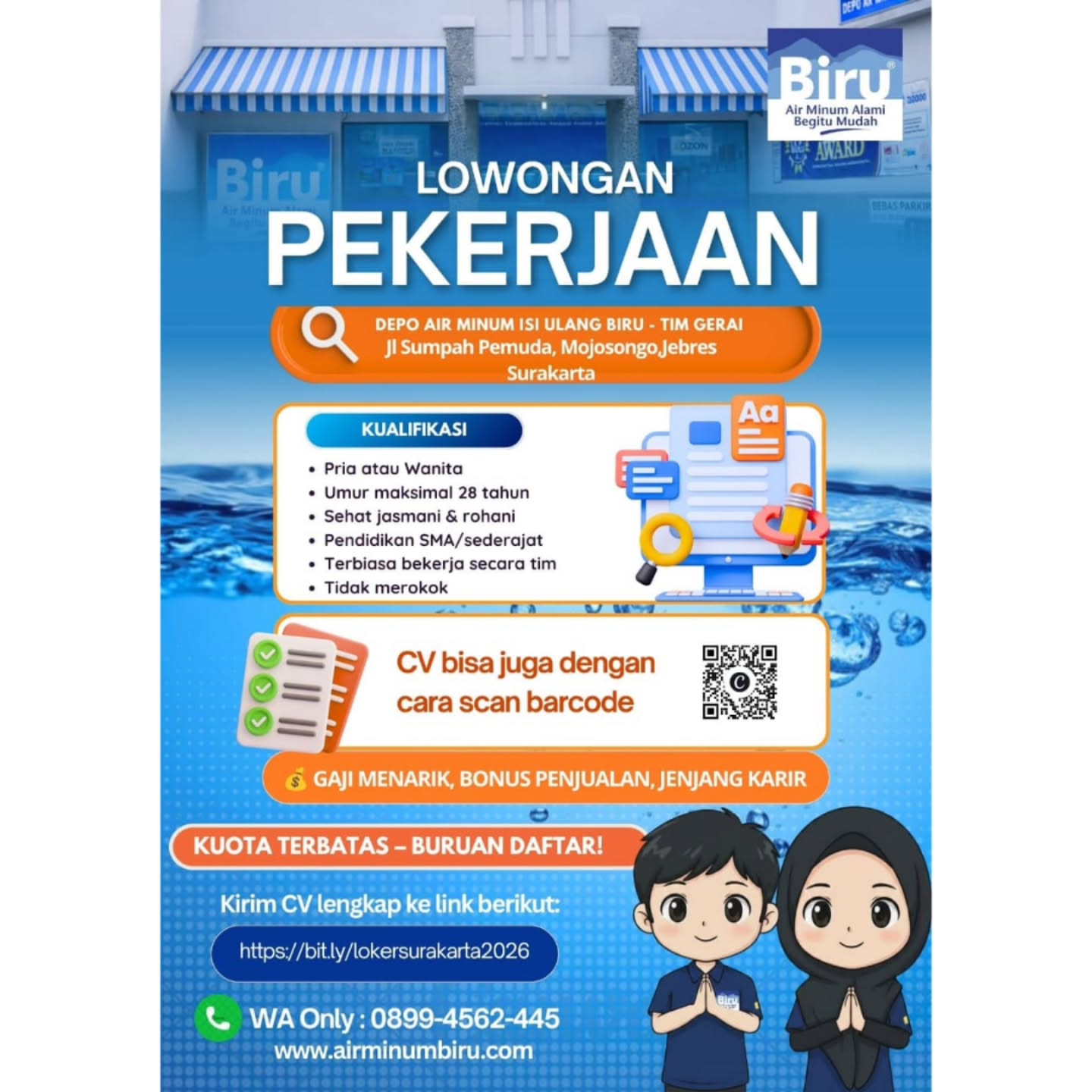 Poster Lowongan Kerja Tim Gerai - Depo Air Minum Biru Mojosongo