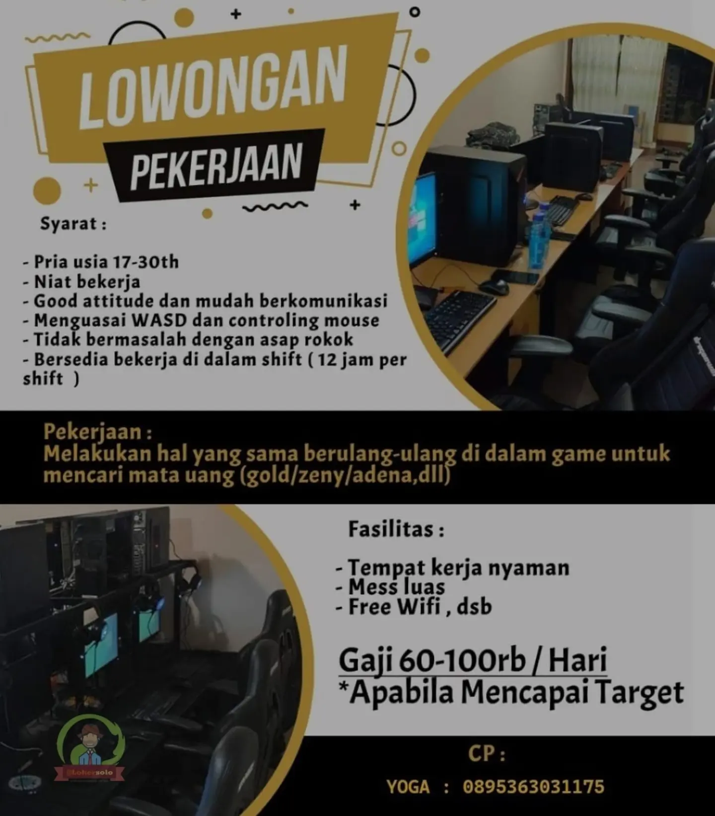Poster Lowongan Kerja Game Farmer / Player Shift Malam - Droku