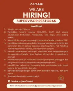 Lowongan Kerja di Zarcoon (Supervisor Restoran, Cook Helper Produksi, & Store Manager) – Solo & Karanganyar