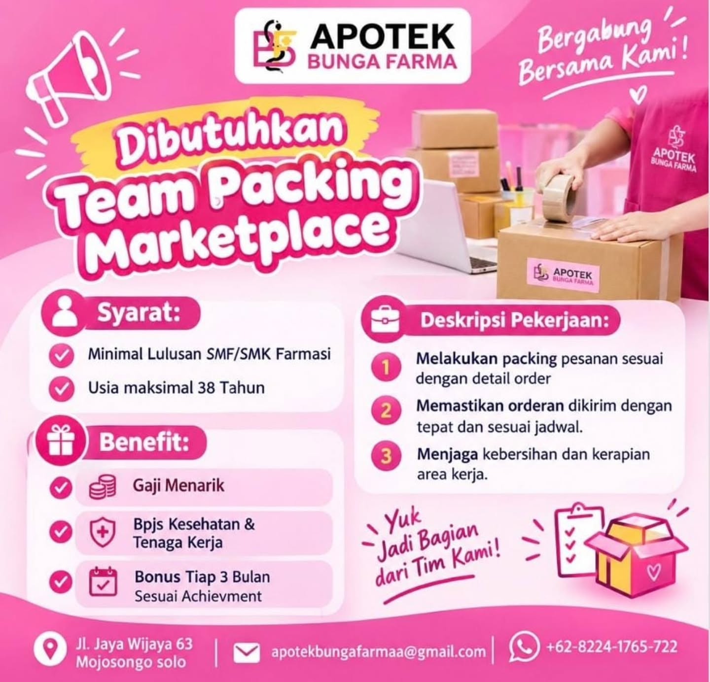 Poster Lowongan Kerja Team Packing Marketplace - Apotek Bunga Farma
