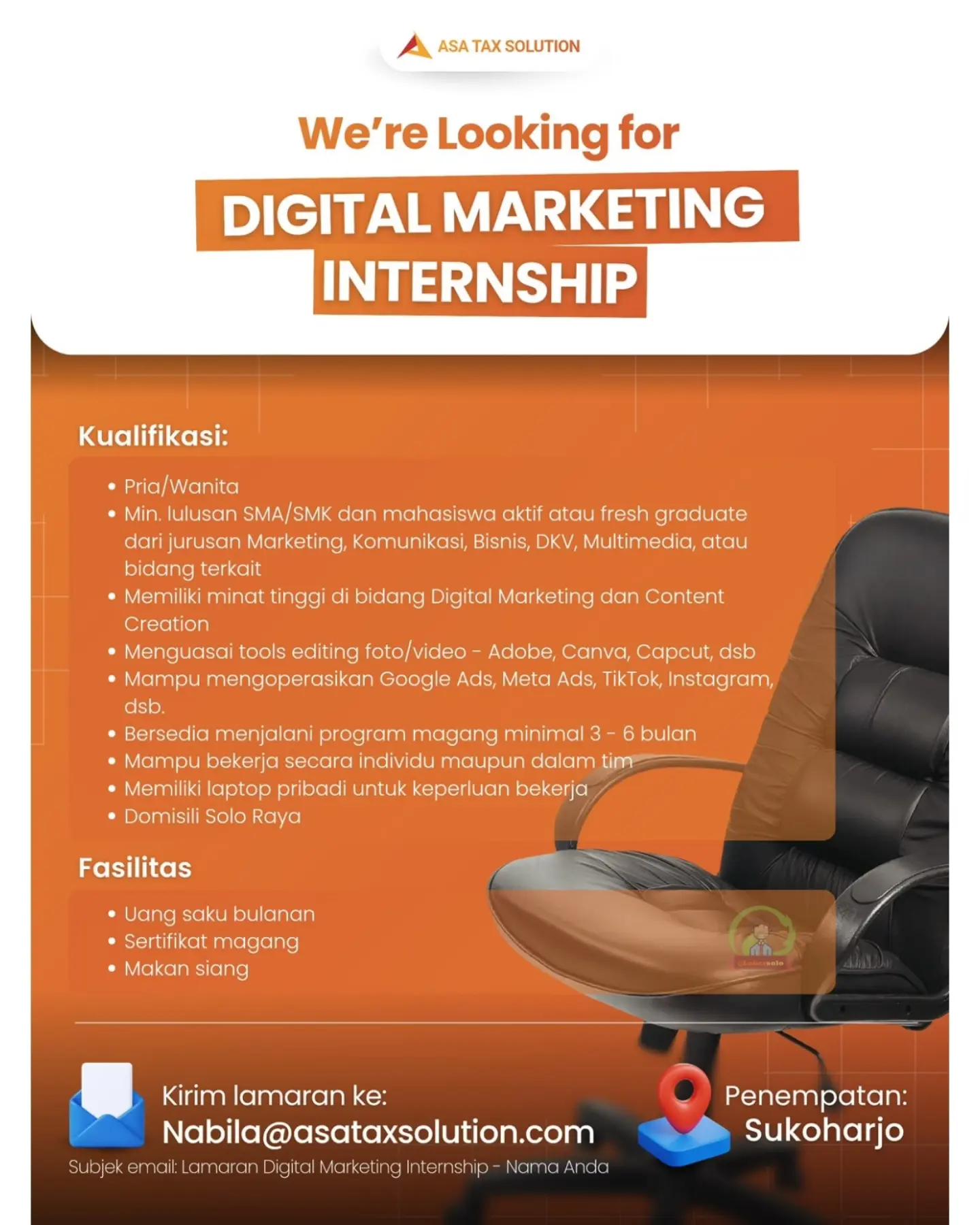 Poster Lowongan Kerja Digital Marketing Internship - CV ASA TAX SOLUTION