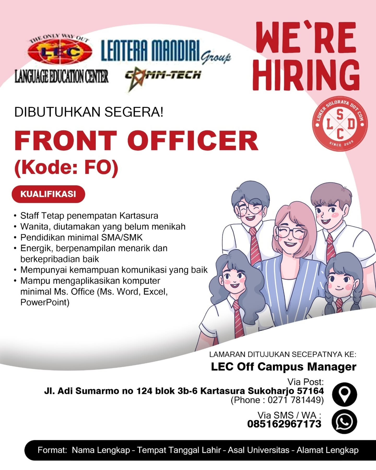 Poster Lowongan Kerja Front Officer (Kode: FO) - LEC Off Campus (Lentera Mandiri Group)