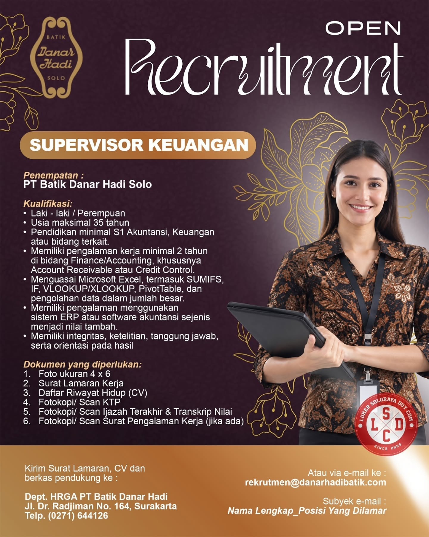 Poster Lowongan Kerja PT Batik Danar Hadi Slide 1