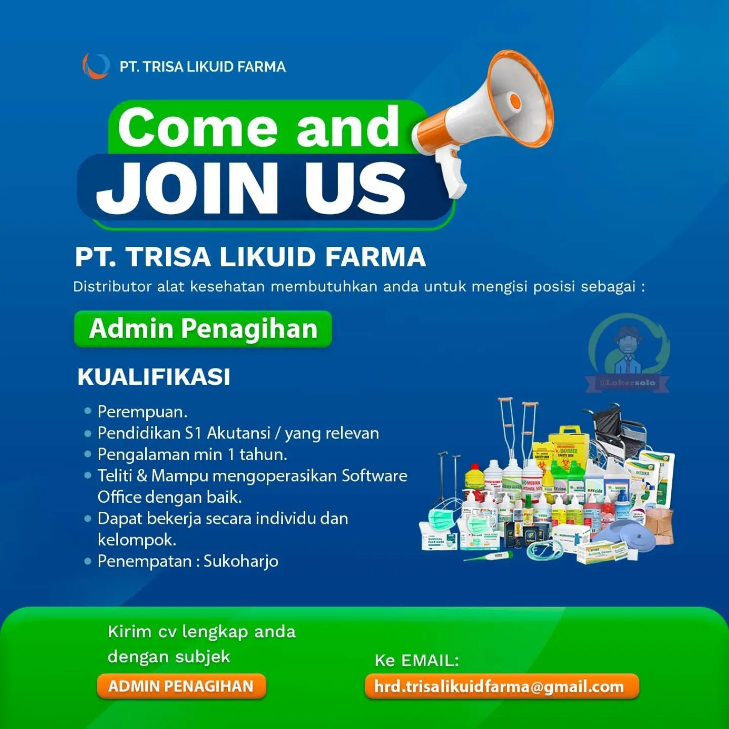 Poster Lowongan Kerja Admin Penagihan - PT. Trisa Likuid Farma