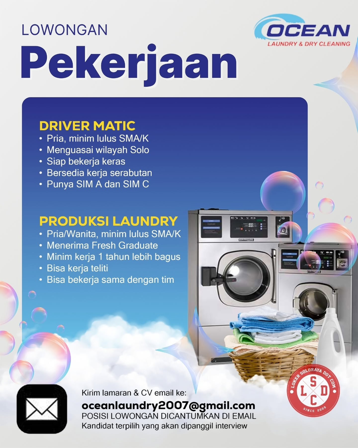 Poster Lowongan Kerja Ocean Laundry & Dry Cleaning
