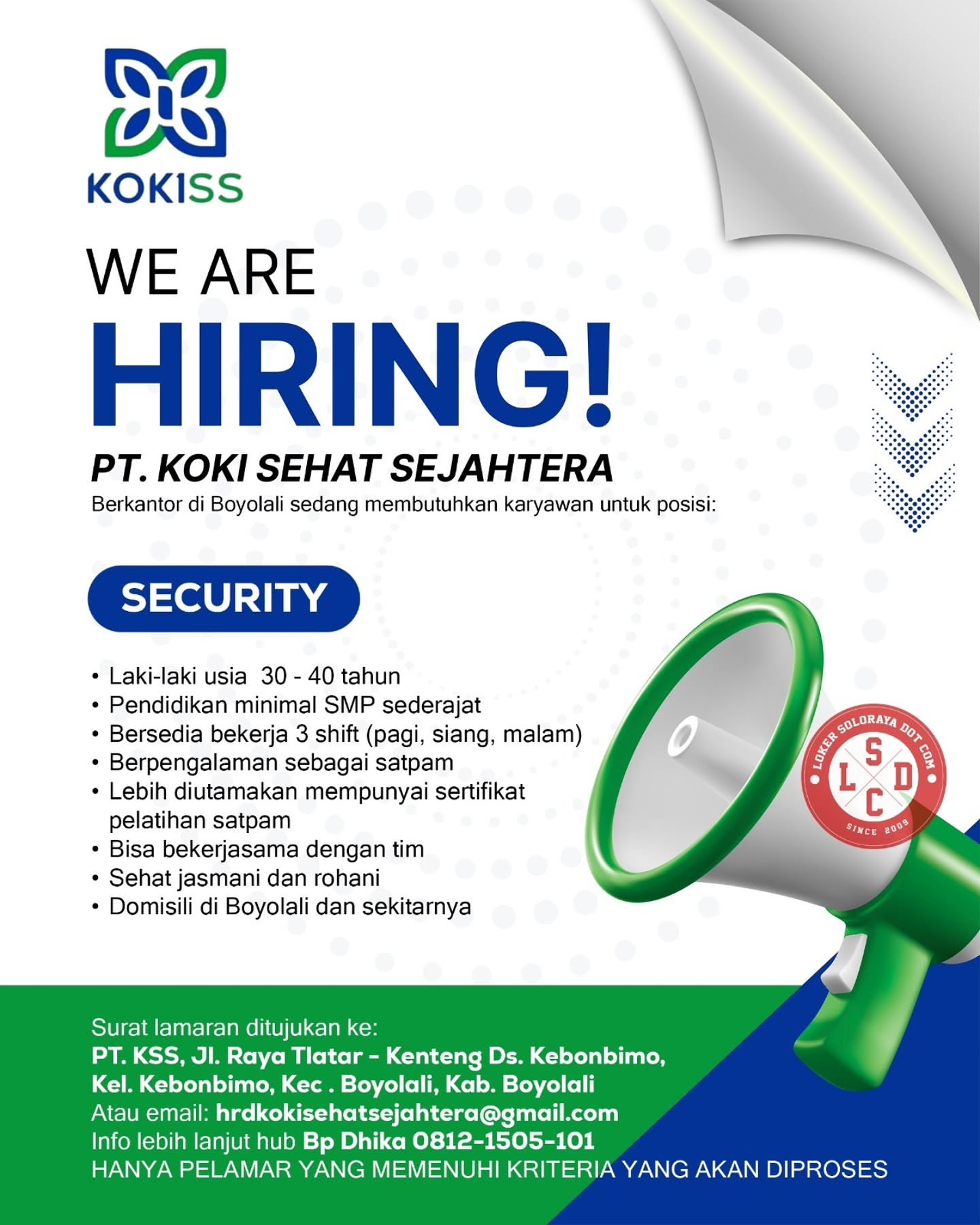 Poster Lowongan Kerja PT Koki Sehat Sejahtera Slide 1