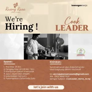 Lowongan Kerja Cook Leader di Ruang Rasa Coffee n Eatery (Colomadu, Karanganyar (Solo))