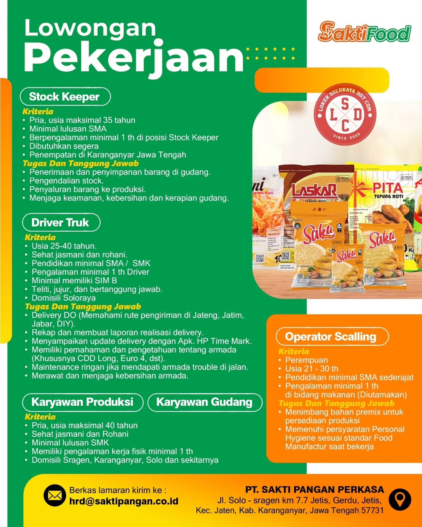 Poster Lowongan Kerja PT Sakti Pangan Perkasa