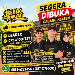 Lowongan Kerja di Bebek Rakyat Cabang Klaten (Leader & Crew Outlet (Kasir, Dapur, Pelayan)) – Klaten