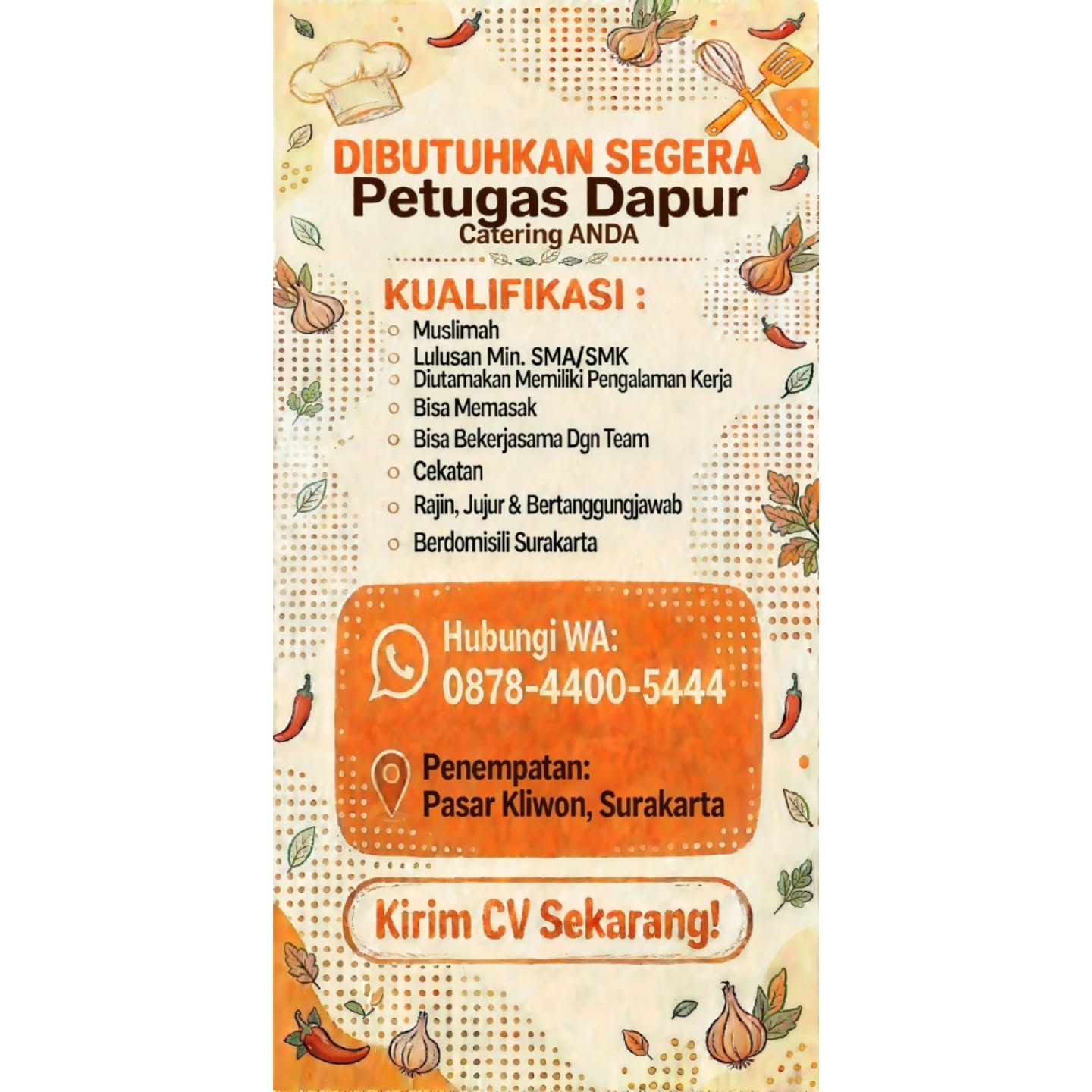 Poster Lowongan Kerja Petugas Dapur - Catering ANDA