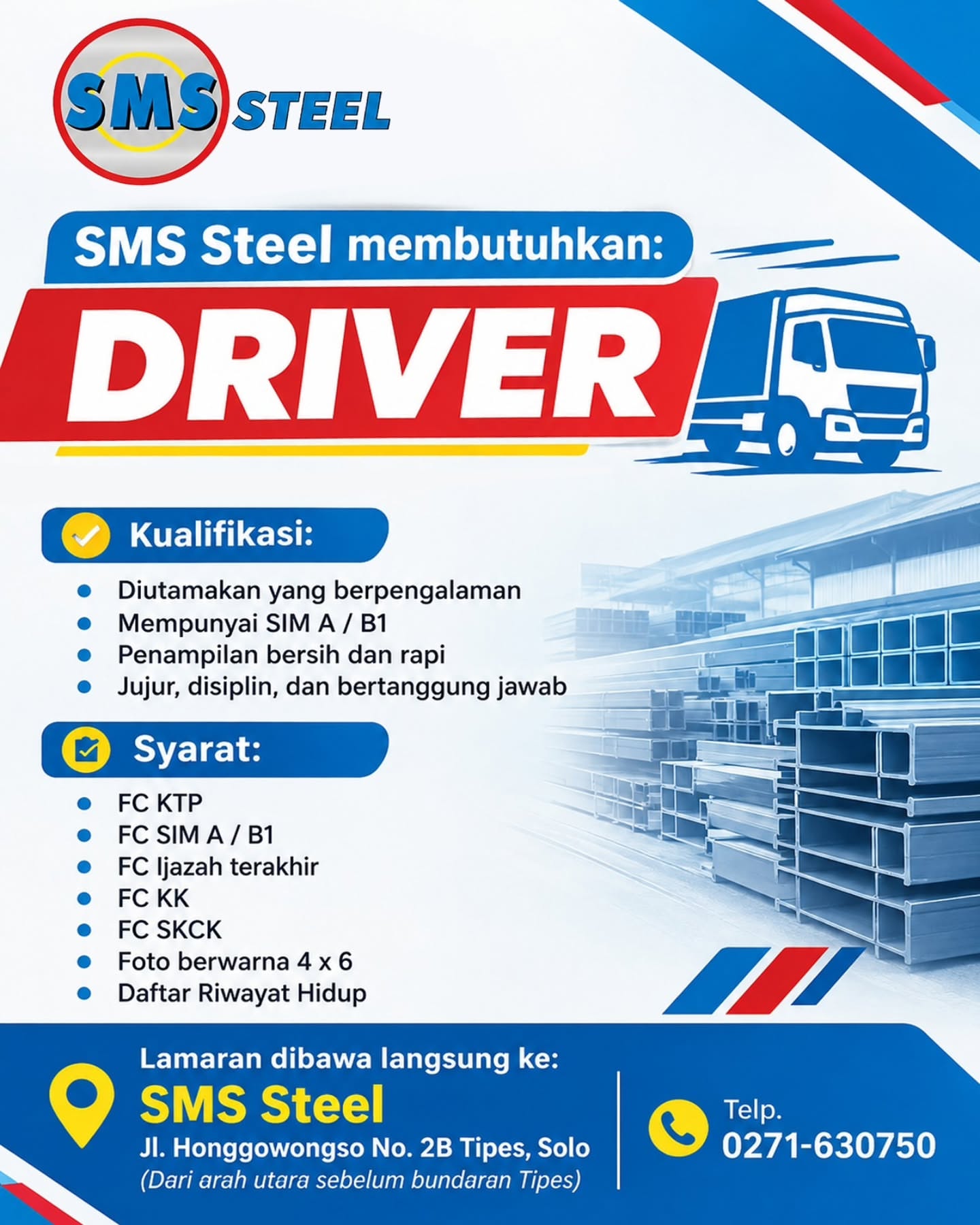Poster Lowongan Kerja Driver - SMS Steel