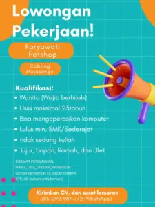 Lowongan Kerja Karyawati Petshop di Petshop Cabang Mojosongo (Mojosongo, Solo)