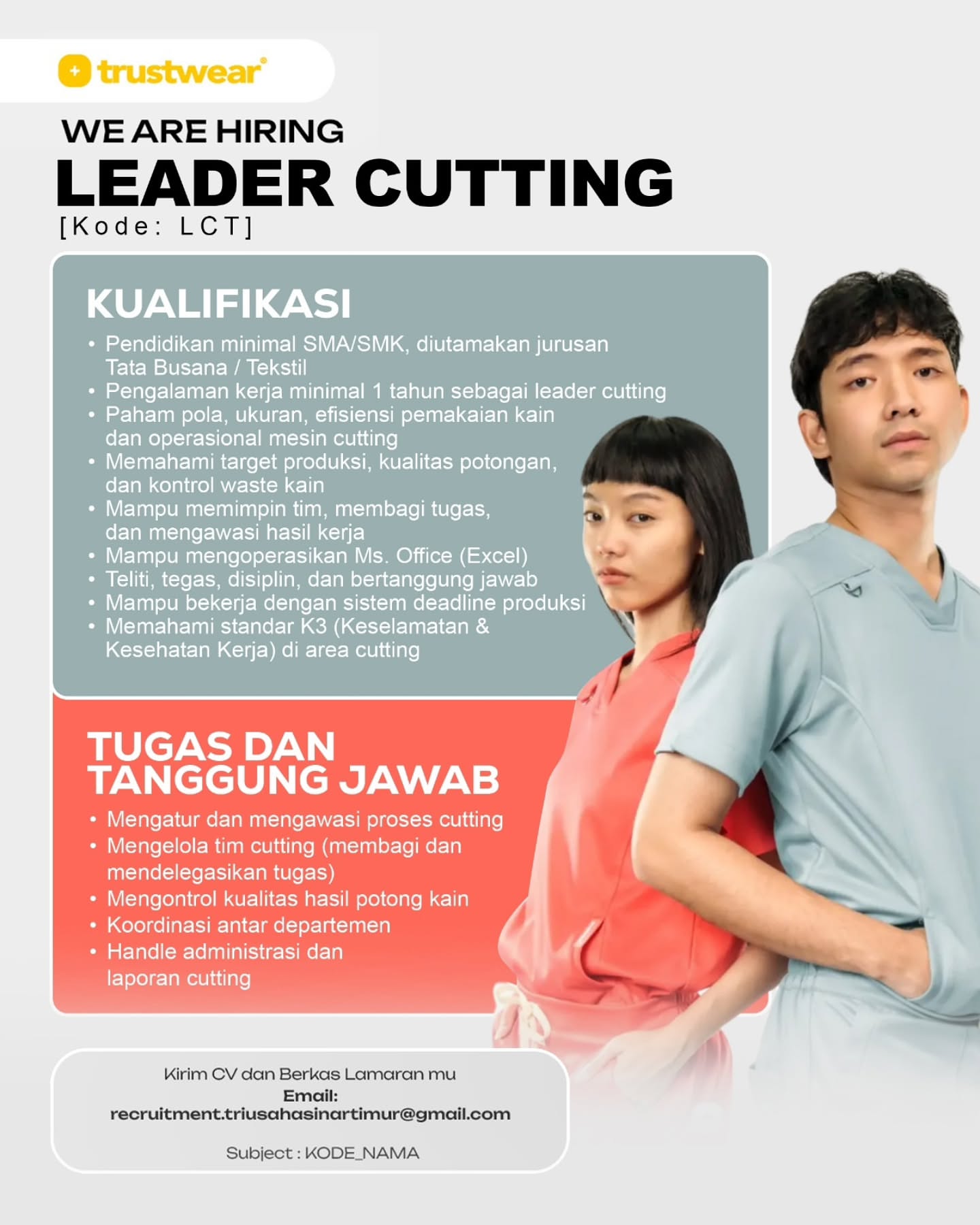 Poster Lowongan Kerja PT Tri Usaha Sinar Timur (Trustwear) Slide 1