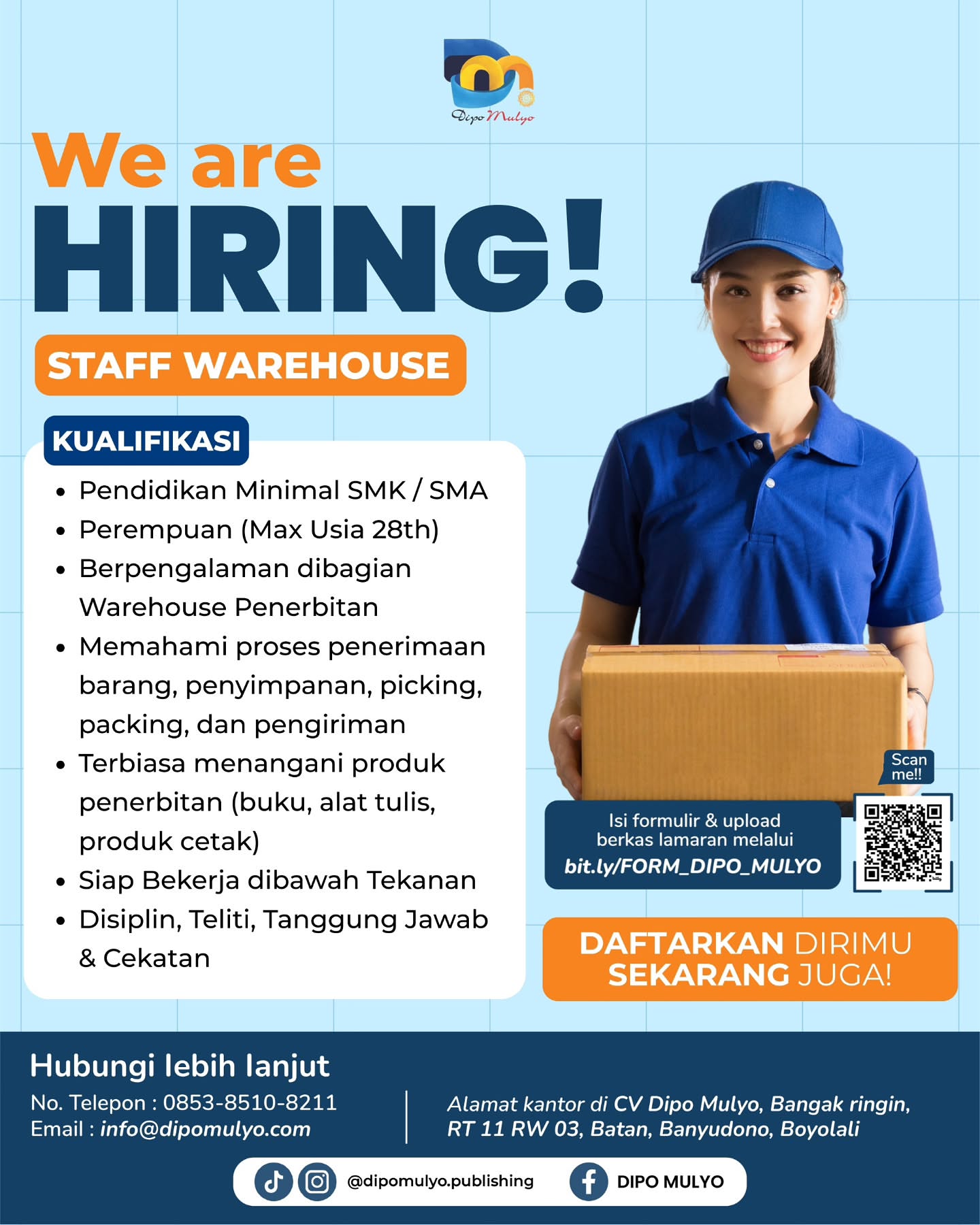 Poster Lowongan Kerja CV Dipo Mulyo Slide 1