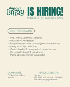 Lowongan Kerja Baker di Dapoer Barru (Gatsu & UMS)