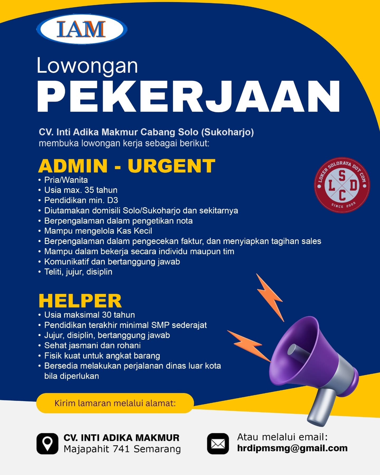 Poster Lowongan Kerja CV. Inti Adika Makmur