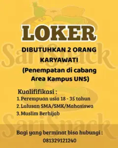 Lowongan Kerja Karyawati di Sari Snack (Solo (Area Kampus UNS))