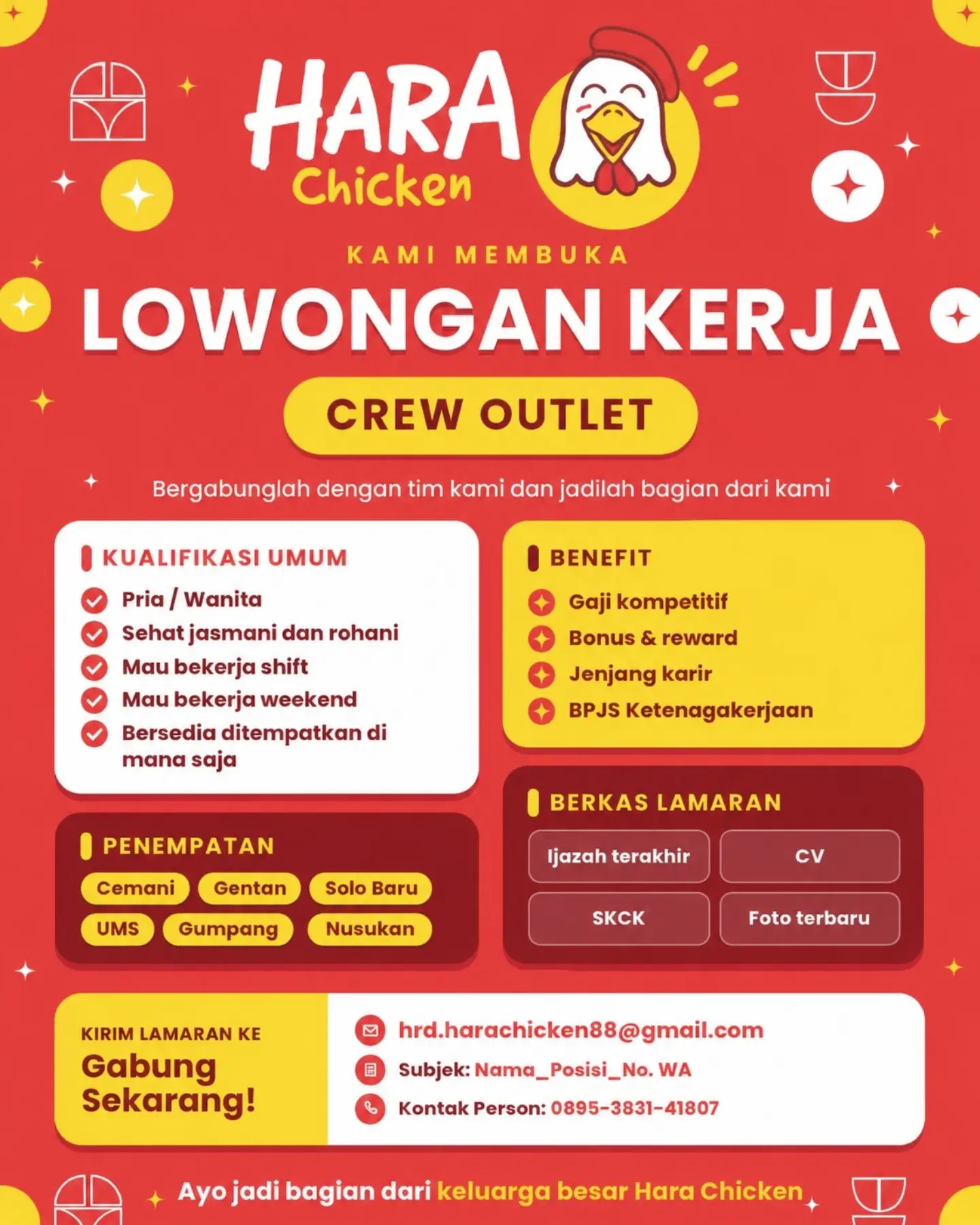 Poster Lowongan Kerja Crew Outlet - Hara Chicken