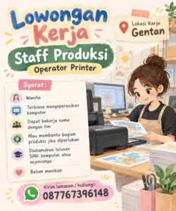 Lowongan Kerja Operator Printer di KIDDOSE (Gentan)