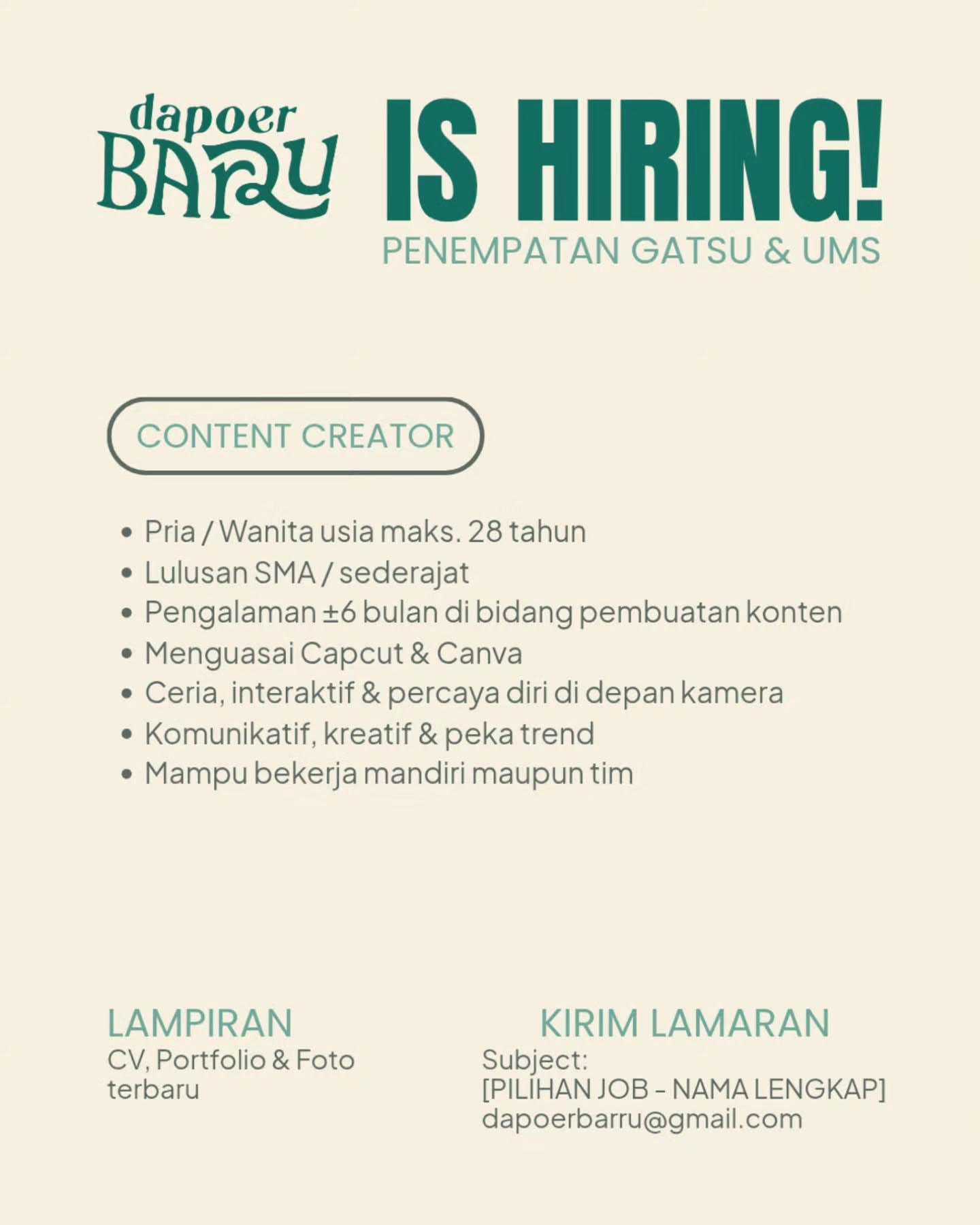 Poster Lowongan Kerja Cook - Dapoer Barru