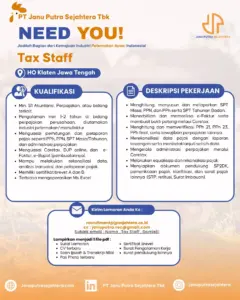Lowongan Kerja di PT Janu Putra Sejahtera Tbk (Tax Staff & Tax Manager) – Klaten