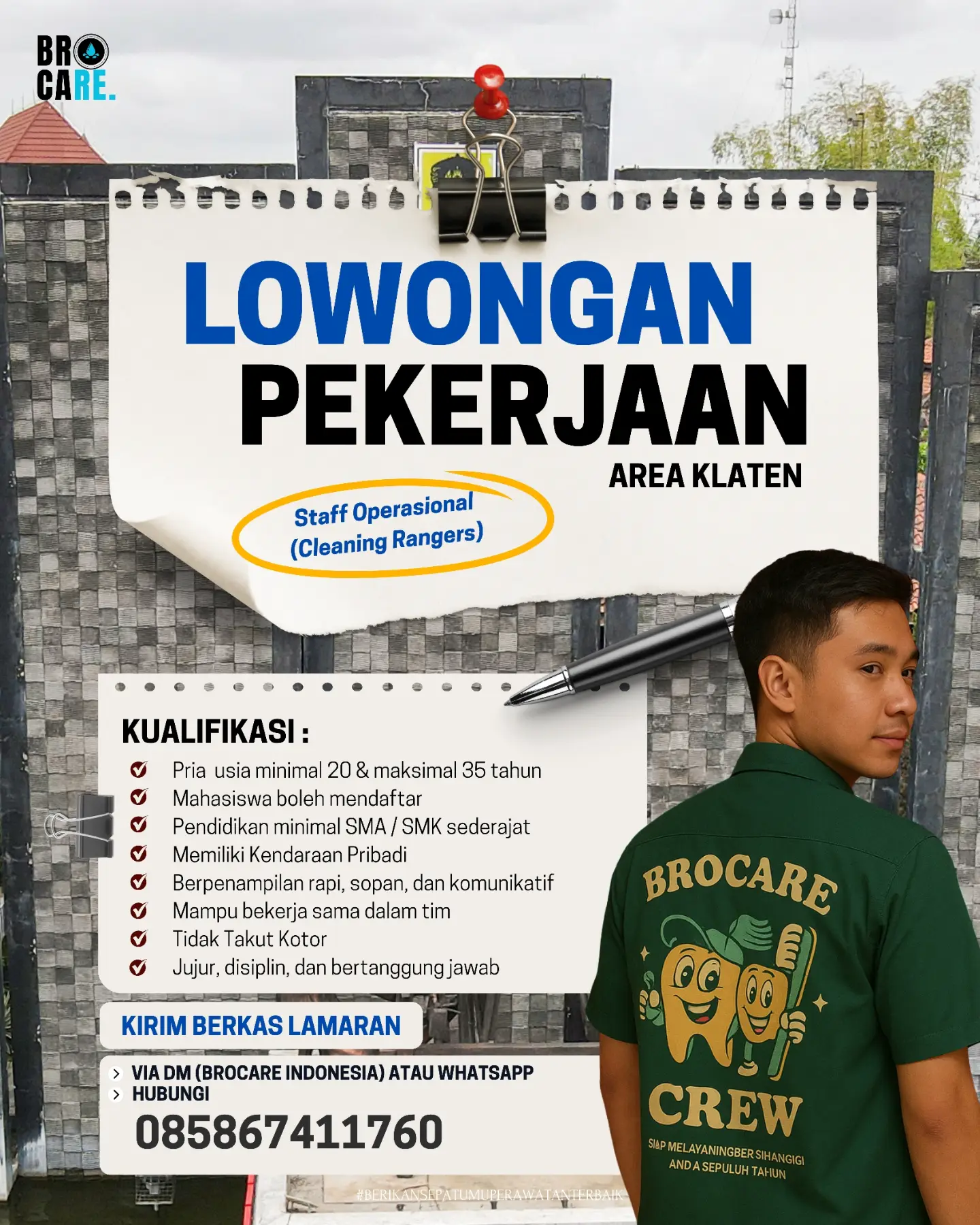 Poster Lowongan Kerja Staff Operasional (Cleaning Rangers) - Brocare Indonesia