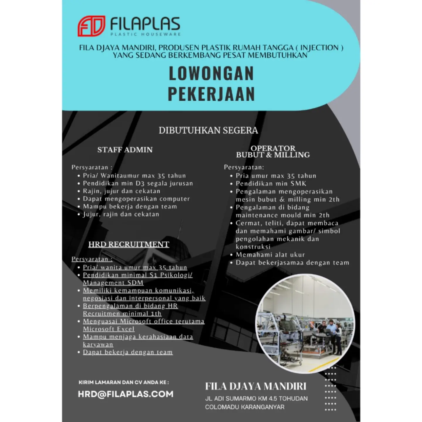 Poster Lowongan Kerja FILA DJAYA MANDIRI (FILAPLAS)