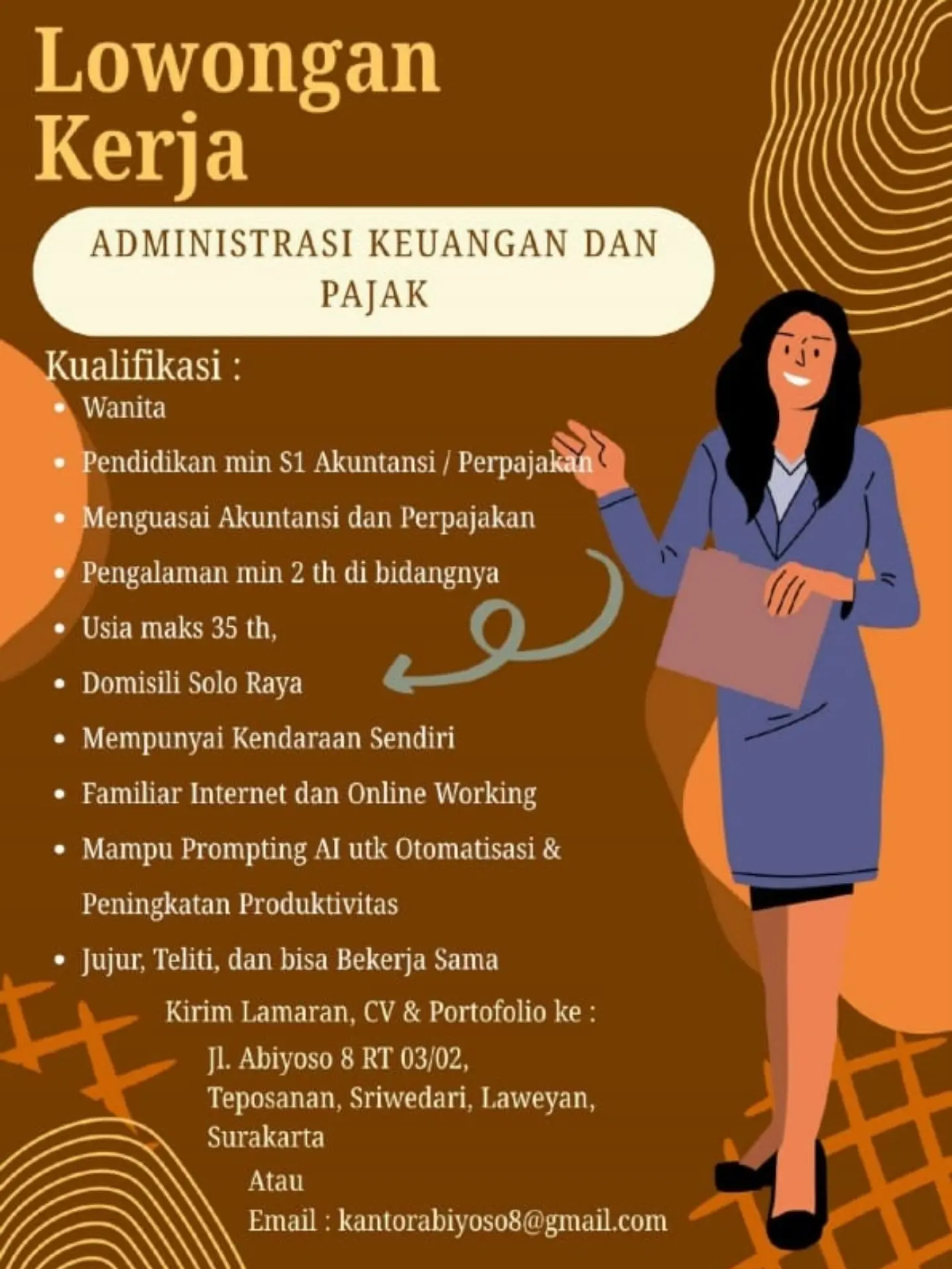Poster Lowongan Kerja Administrasi Keuangan dan Pajak - Kantor Abiyoso 8