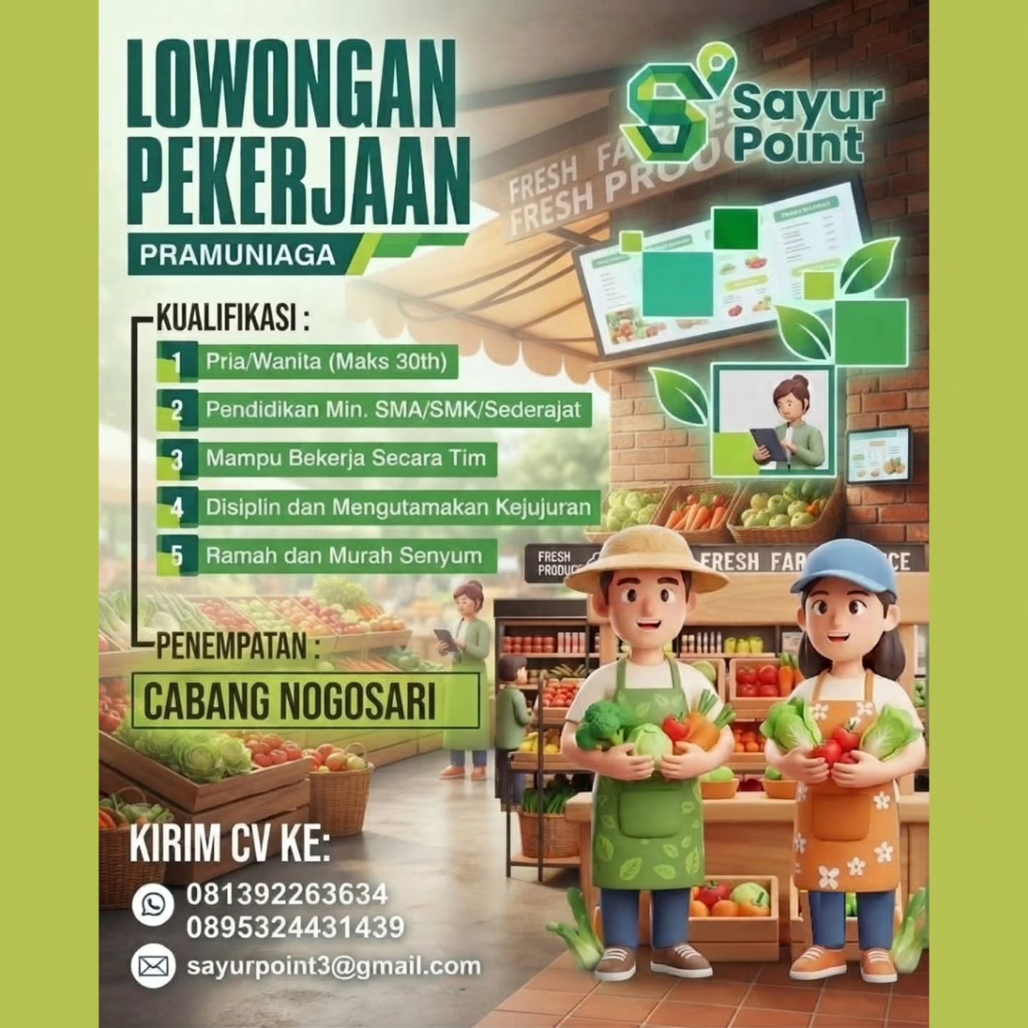 Poster Lowongan Kerja Pramuniaga - Sayur Point