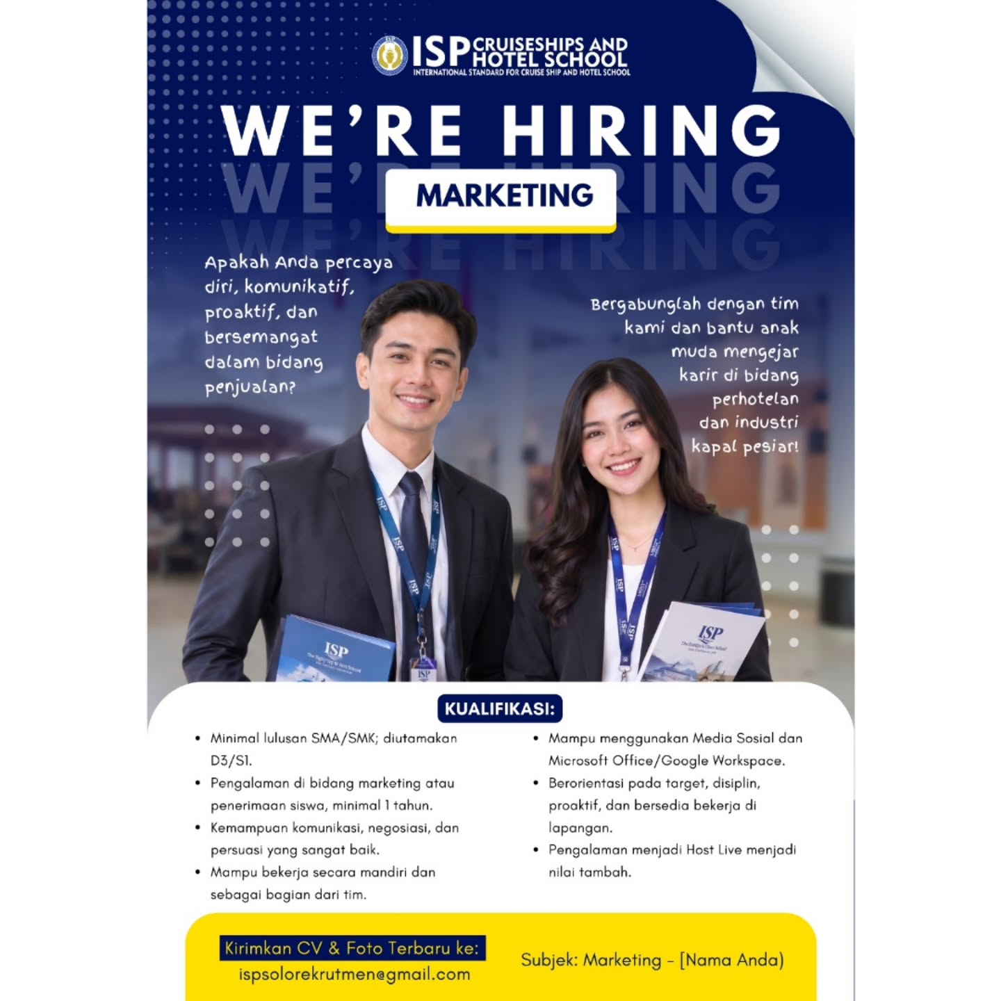 Poster Lowongan Kerja Marketing - ISP Cruiseships and Hotel School