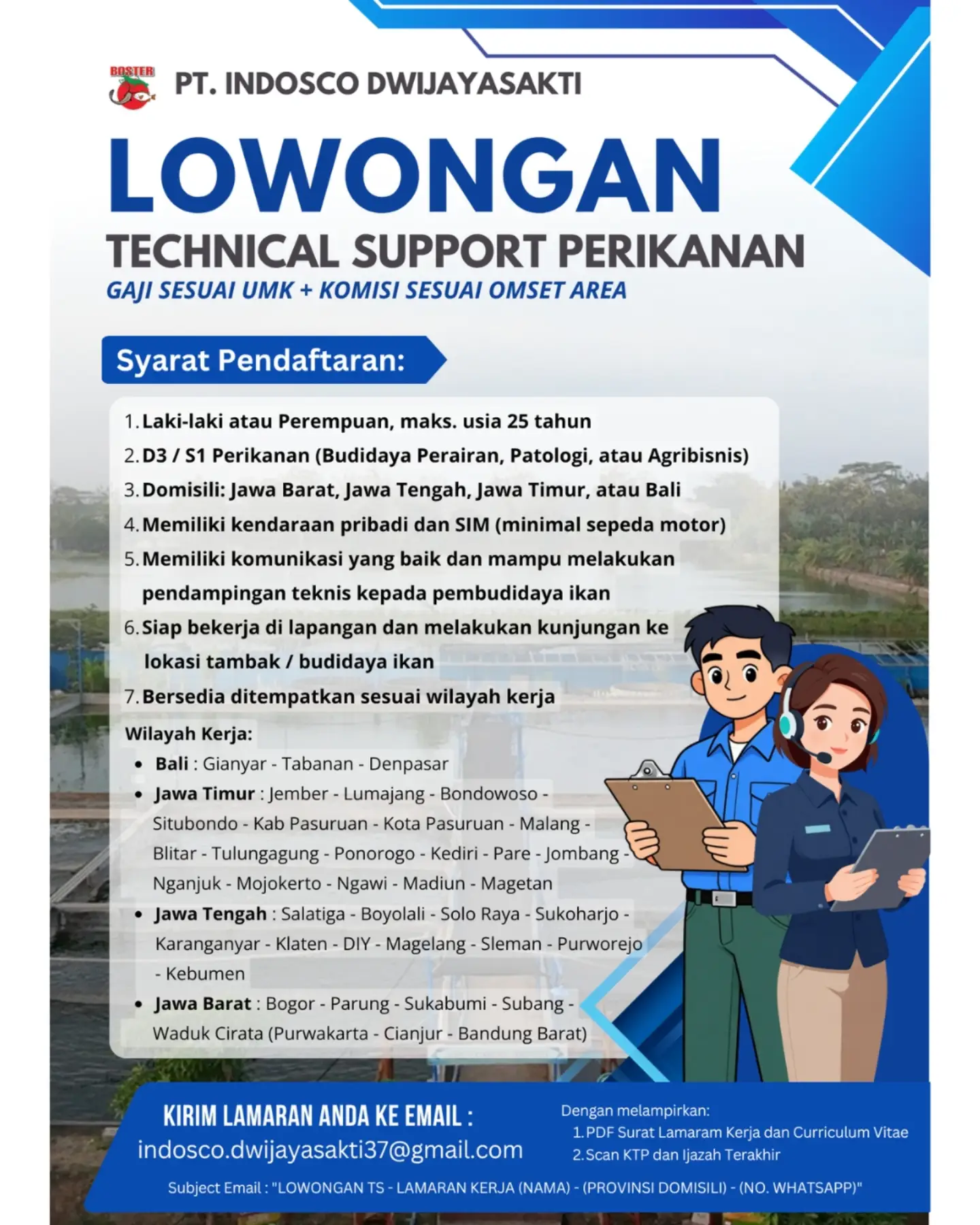 Poster Lowongan Kerja Technical Support Perikanan - PT. Indosco Dwijayasakti