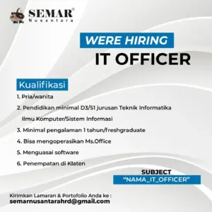 Lowongan Kerja di Semar Nusantara (IT Officer, Marketing / Pramuniaga, & Host Live) – Klaten
