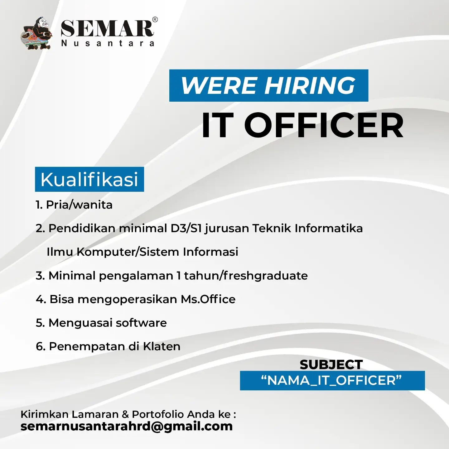 Poster Lowongan Kerja Semar Nusantara Slide 1