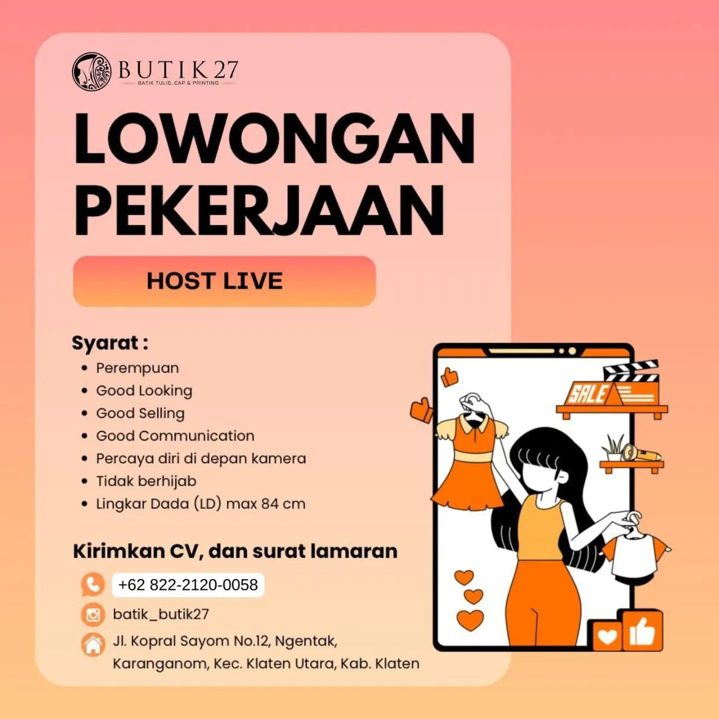 Poster Lowongan Kerja Host Live - Butik 27