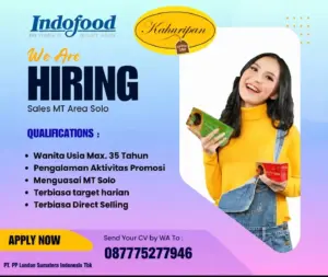 Lowongan Kerja Sales MT di Indofood Kahuripan (PT PP London Sumatra Indonesia Tbk) (Solo)