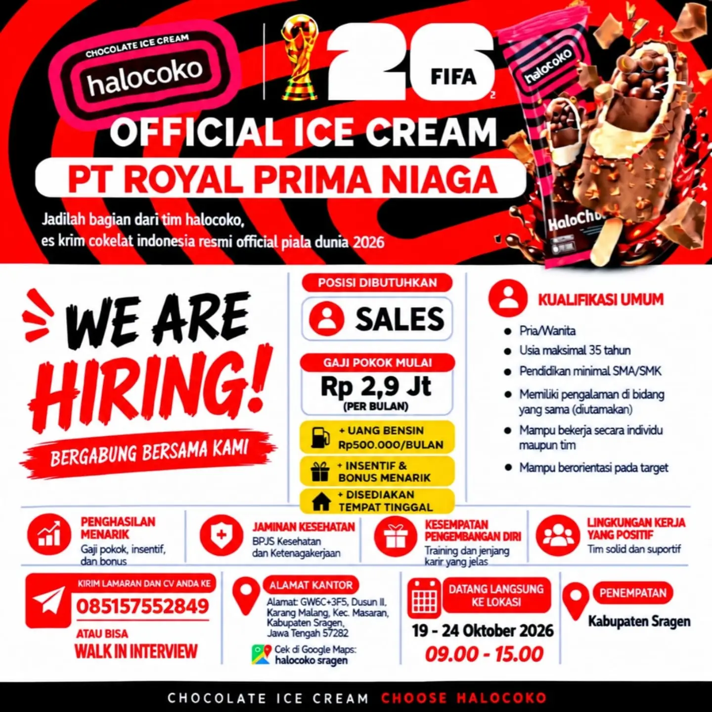 Poster Lowongan Kerja Sales - PT Royal Prima Niaga (Halocoko)