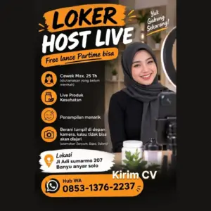 Lowongan Kerja Host Live Streaming di Host Live Produk Kesehatan (Jl. Adi Sumarmo 207) (Banyuanyar, Solo)