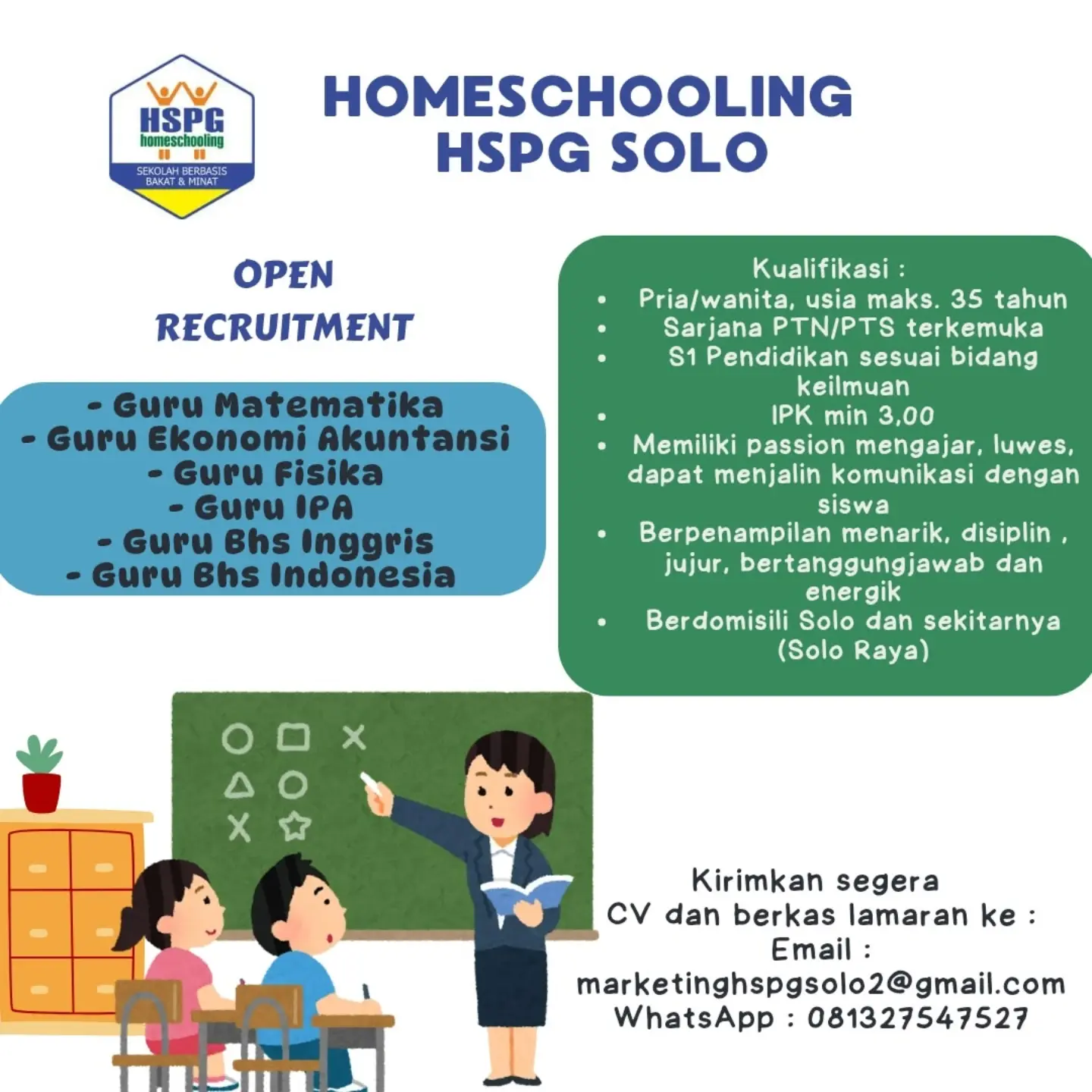Poster Lowongan Kerja Homeschooling HSPG Solo