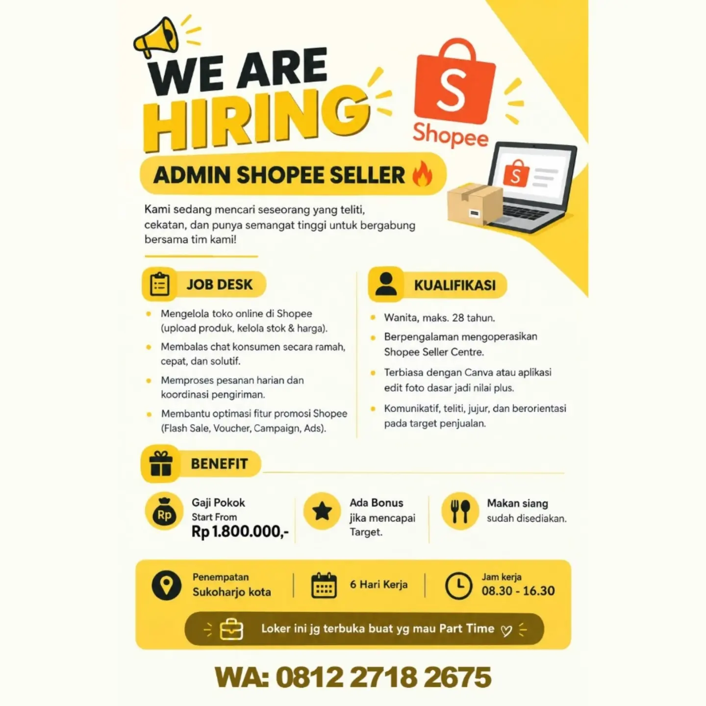 Poster Lowongan Kerja Admin Shopee Seller - Shopee Seller Sukoharjo