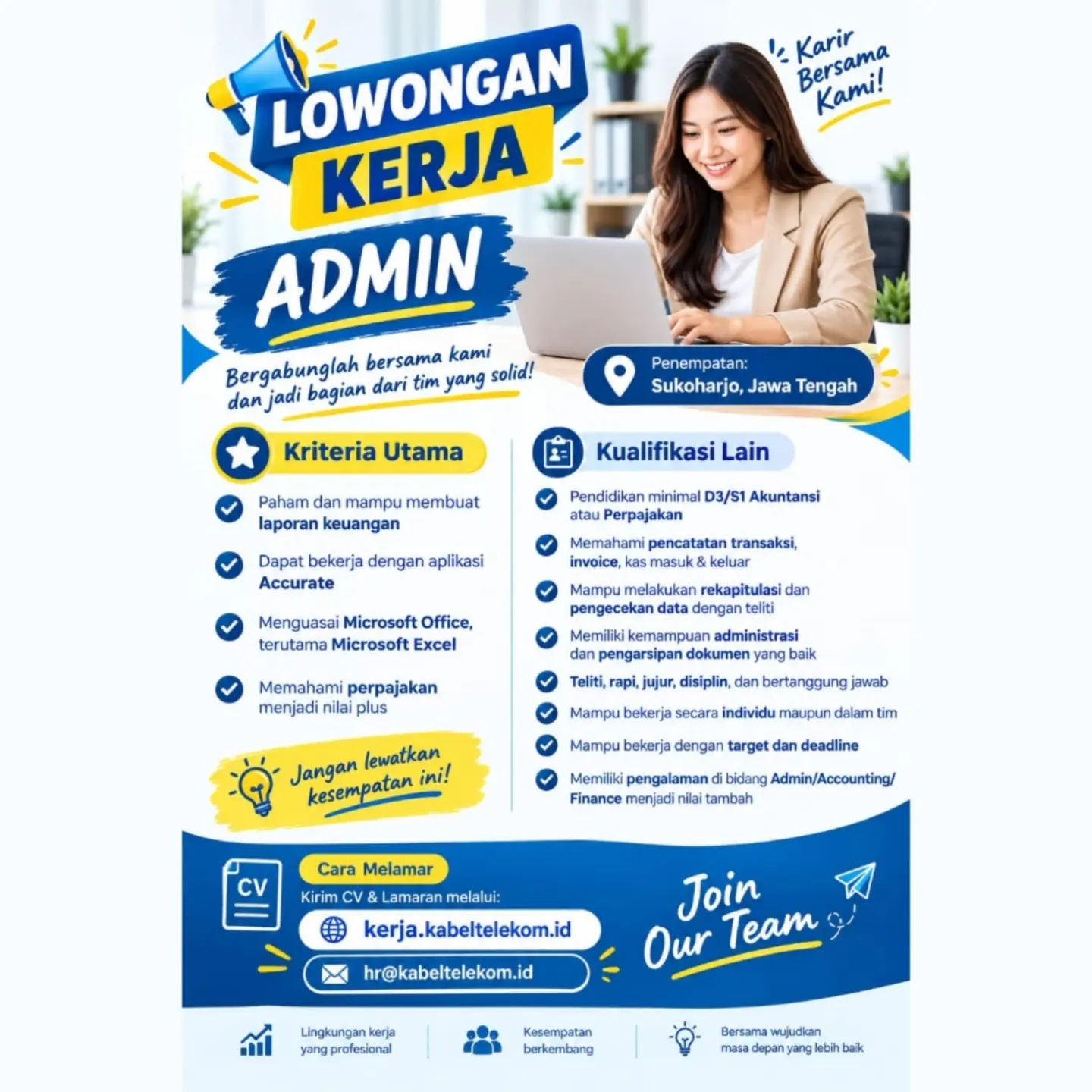 Poster Lowongan Kerja Admin - Kabel Telekom
