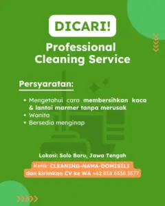 Lowongan Kerja Professional Cleaning Service di Perusahaan (Solo Baru, Jawa Tengah)