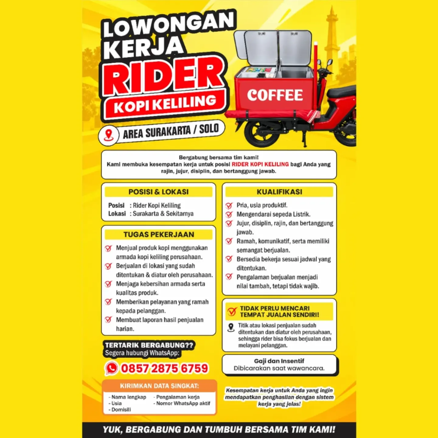 Poster Lowongan Kerja Rider Kopi Keliling - Kopi Keliling Solo