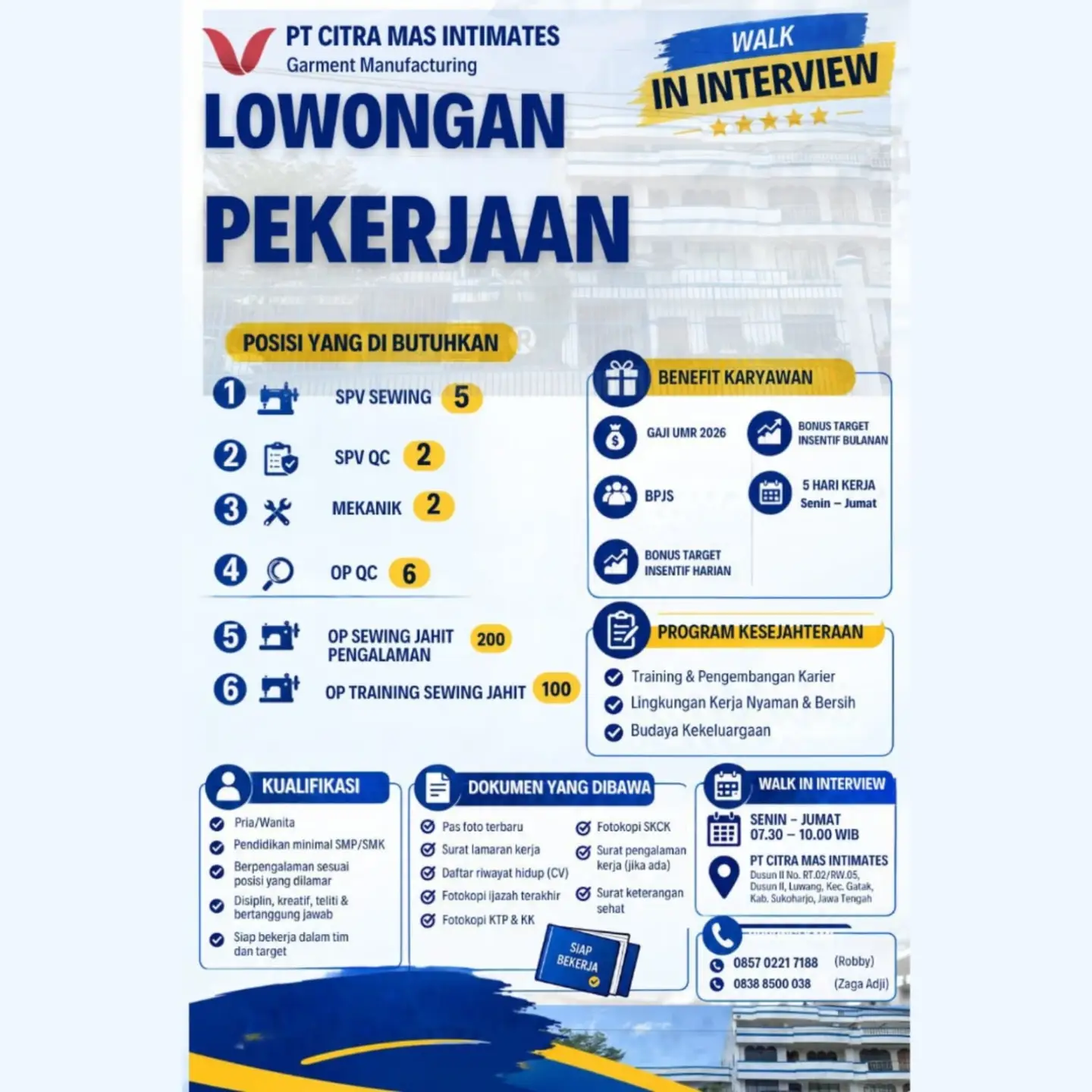 Poster Lowongan Kerja PT Citra Mas Intimates